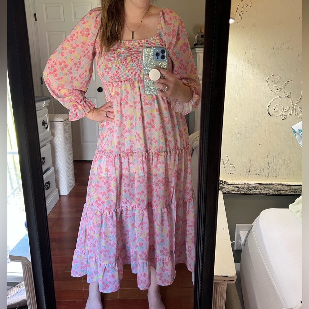 Smocked Long Sleeve Dress